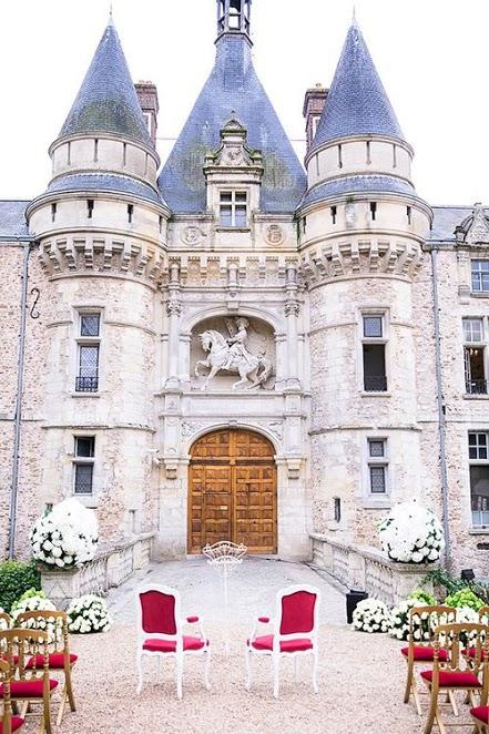 Photo by: One and Only Paris Photography - The grand 16th century Château d’Esclimont is from the depths of a fairytale. This chateau creates the perfect groundwork upon which you can design the shot to your own likings. Bringing in a few rose red, French style chairs for a pop of color is only one of many ways this 60-acre private parkland could be worked into a mantel piece photograph.